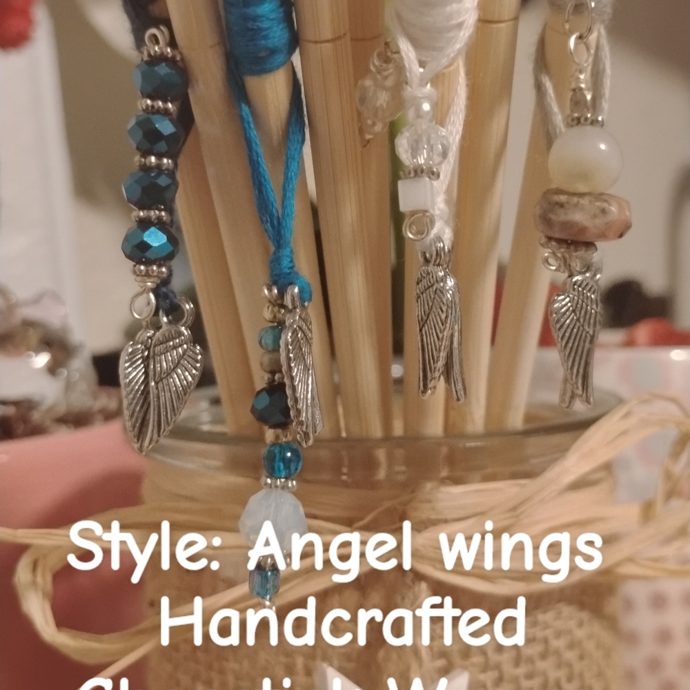 Handcrafted Bamboo Chopstick Silver Angel Wings & Crystal Beads